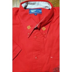 Chemise rouge manches courtes col croix occitanes