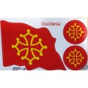 Autocollant Drapeau flottant croix occitane + 2 ronds