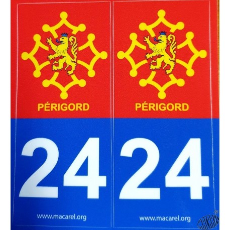 Auto-collant double plaque immatriculation 24 et Périgord