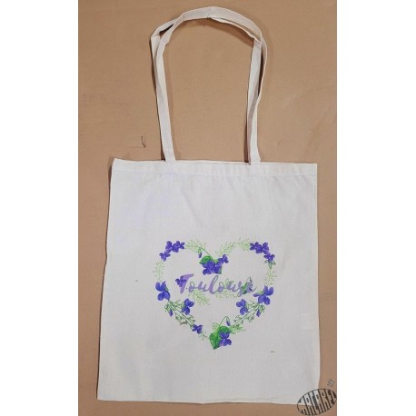 Sac coton ( ou tote-bag ) Coeur violettes Toulouse