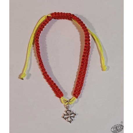 Bracelet réglable macramé croix occitane argent
