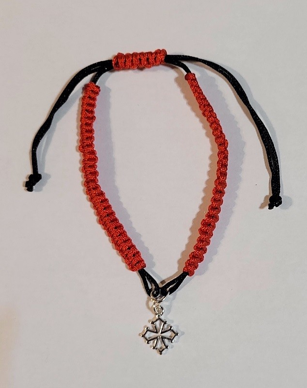 Bracelet réglable macramé croix occitane argent