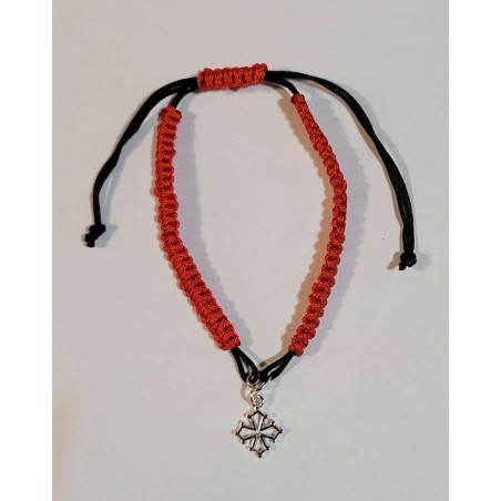 Bracelet réglable macramé croix occitane argent