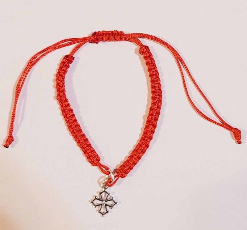 Bracelet réglable macramé croix occitane argent