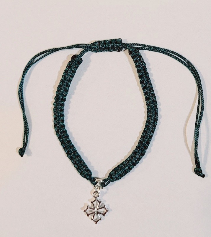 Bracelet réglable macramé croix occitane argent