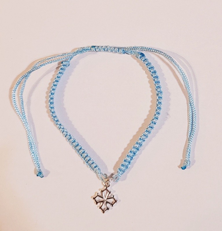 Bracelet réglable macramé croix occitane argent