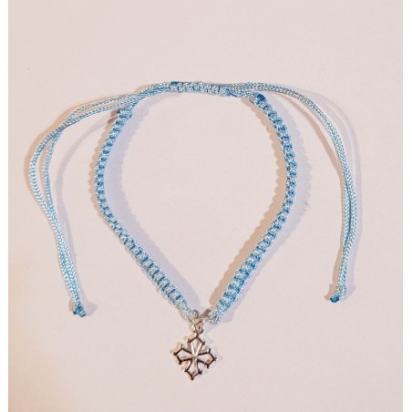 Bracelet réglable macramé croix occitane argent