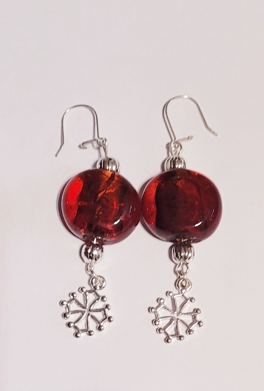 Boucles perle verre bullé et croix occitane