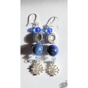 Boucles croix occitane perles bleues céramique et verre