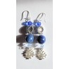 Boucles croix occitane perles bleues céramique et verre