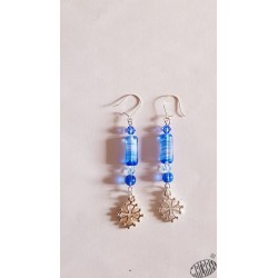 Boucles croix occitane, verre bleu et cristaux Swaroski