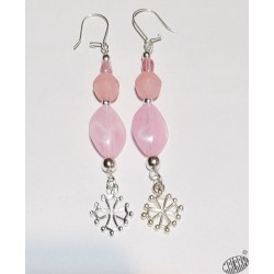 Boucles d'oreilles croix occitane quartz rose et pierre naturelle