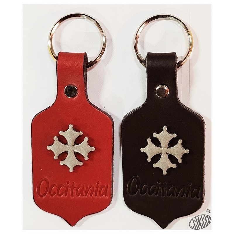 Porte-clés blason cuir et croix occitane métal