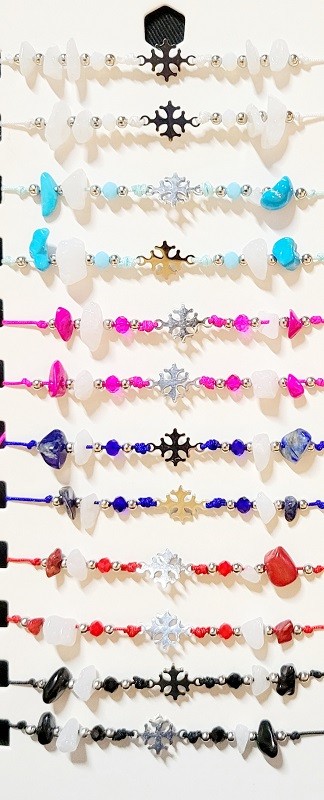 Lot 24 bracelets réglables noirs avec croix occitane acier inoxydable