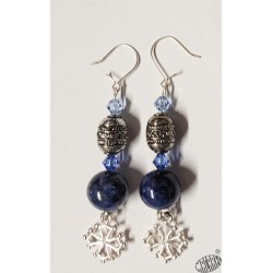 Boucles d'oreilles croix occitane céramique  bleu granité