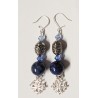 Boucles d'oreilles croix occitane céramique et verre bleu foncé