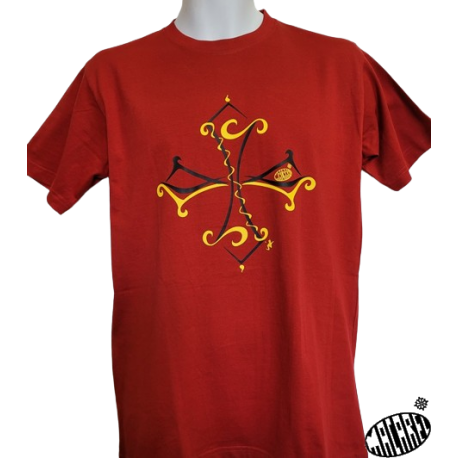 T-shirt croix occitane stylisée Tribal rouge