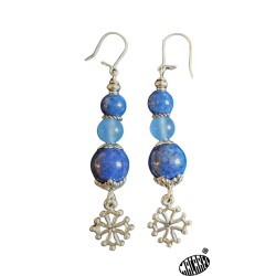 Boucles d'oreilles bleu granité et croix occitane