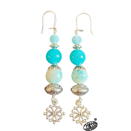 Boucles d'oreilles croix occitane nuage turquoise