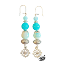 Boucles d'oreilles croix occitane nuage turquoise