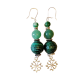 Boucles d'oreilles croix occitane perles ronde malachite