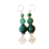 Boucles d'oreilles croix occitane perles ronde malachite