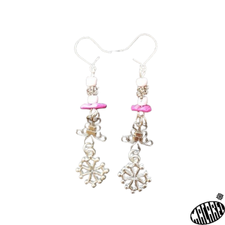 Boucles d'oreilles croix occitane sur variation de rose