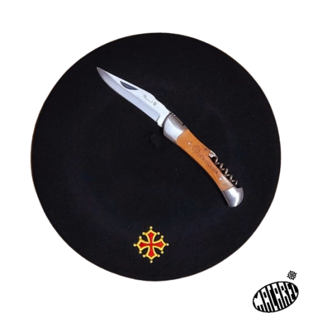 Lot béret et couteau tire-bouchon croix occitane