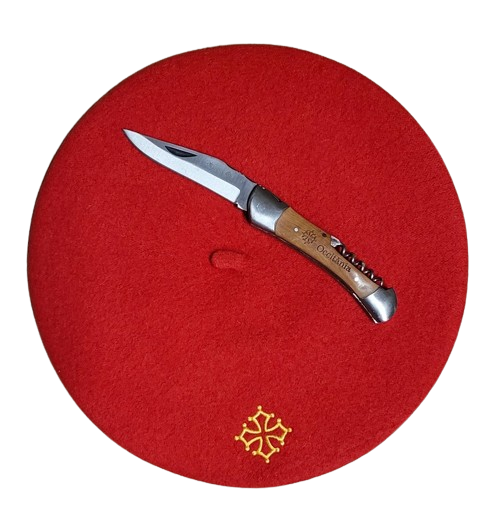Lot béret et couteau tire-bouchon croix occitane