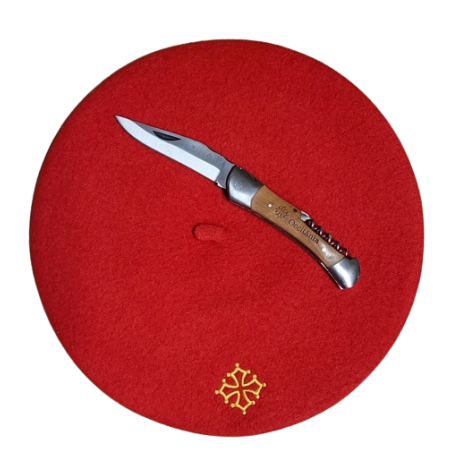 Lot béret et couteau tire-bouchon croix occitane