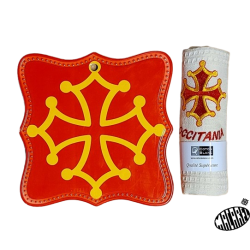 Lot dessous-de-plat et torchon nid d'abeille croix occitane