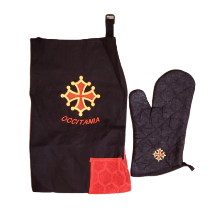 Lot tablier cuisine et gant cuisine croix occitane