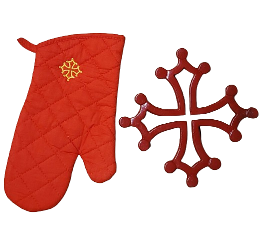 Lot dessous de plat croix occitane ajourée et gant cuisine