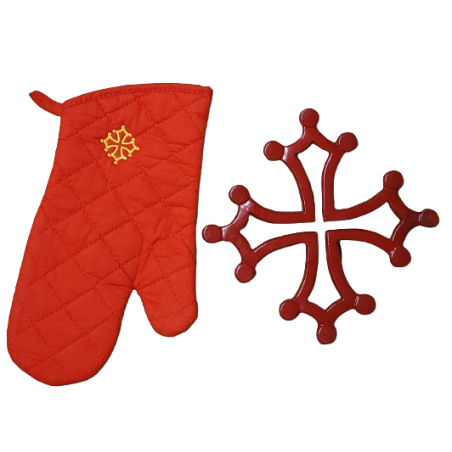 Lot dessous de plat croix occitane ajourée et gant cuisine