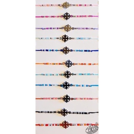 12 bracelets réglables perles rocaille et croix occitane