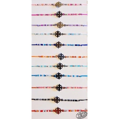 12 bracelets réglables perles rocaille et croix occitane