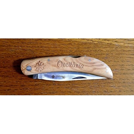Couteau cran de sécurité gravé croix occitane et Occitania