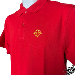 Polo coton brodé rouge Croix Occitane