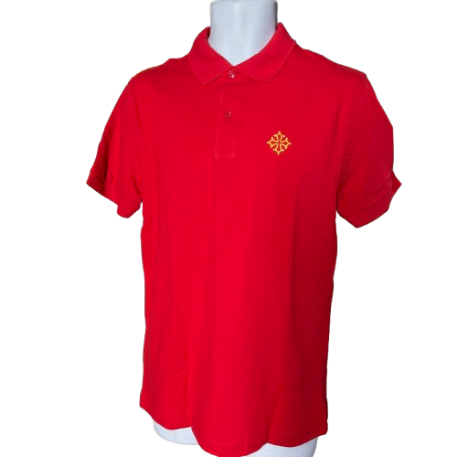 Polo coton brodé rouge Croix Occitane