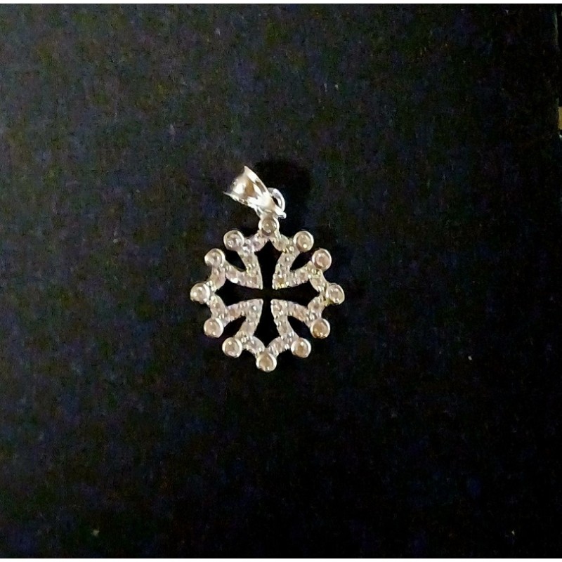 Pendentif croix occitane argent massif et zirconium