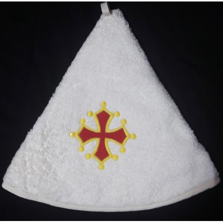 Essuie-mains rond éponge écrue croix occitane