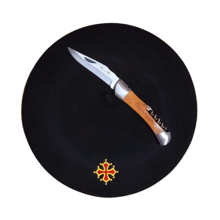 Lot béret et couteau tire-bouchon croix occitane