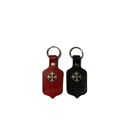 Porte-clés blason cuir et croix occitane métal